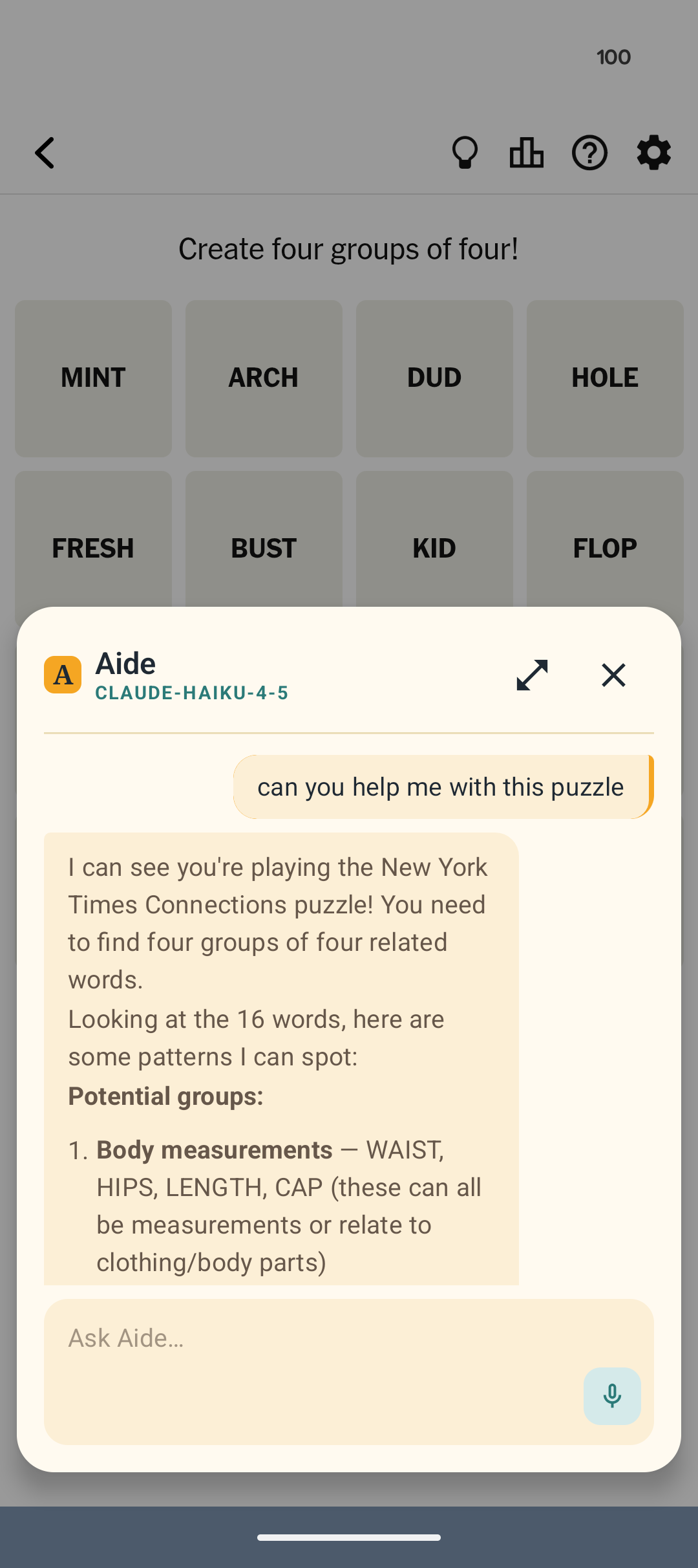 Overlay mode — Aide answering over a puzzle game